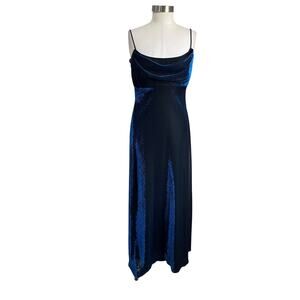 Vintage Y2K Betsy & Adam Blue Satin Slip Prom Formal Gown Size 12 Evening